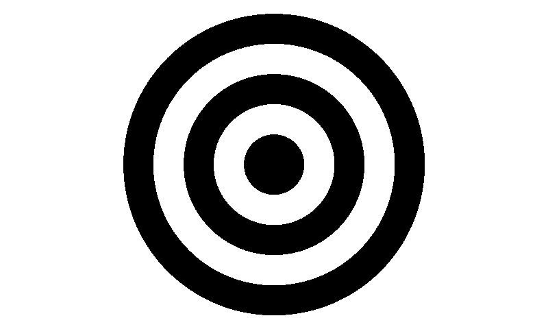 A bold black-and-white bullseye card