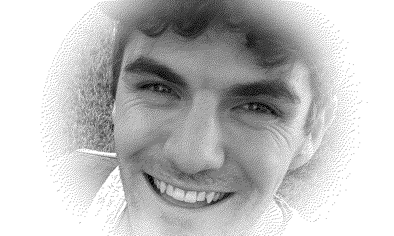 A photo of Dad, converted to a soft dithered black-and-white card